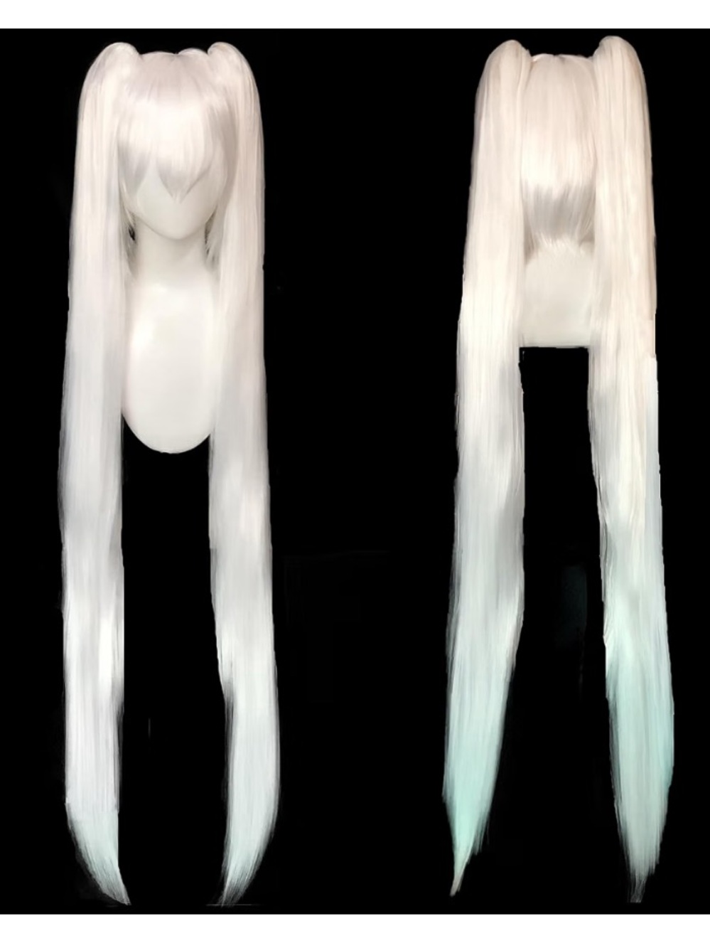 NWOT Anime White Wig with Ponytails Long Straight with Bangs Cosplay Halloween